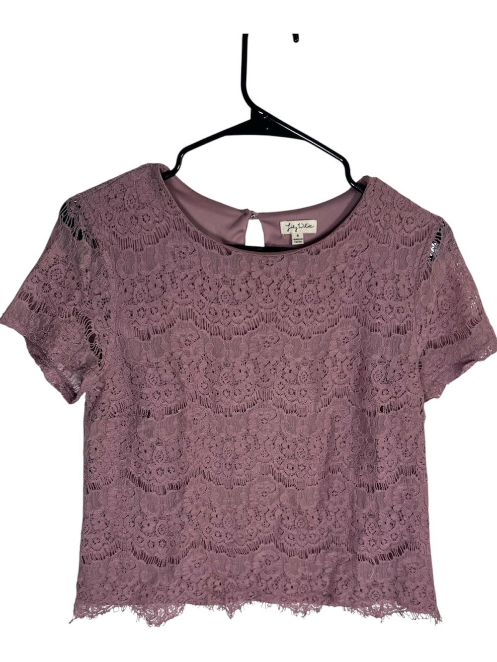 Lily White Mauve Floral Blouse with Scallop Hem Size S